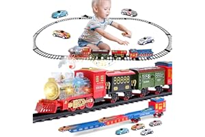 TZPAUG Ensemble de Train Electrique Classic à Vapeur pour Enfants 3-12 Ans - Lumières et Son - Cadeaux de Noël et du Nouvel An