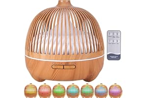 VIPNAJI Humidificador ultrasónico y difusor de Aroma 550 ml.Ultra silencioso,Apagado Automático.Humidificador Aceites Esenciales con Control Remoto y LED de 7 Colores de para Hogar, Oficina, SPA, Bebé