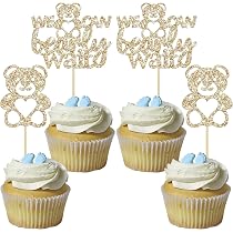 25-teiliges Bären-Babyparty Dekoset In Salbeigrün – Kuchentopper & Cupcake-Deko Mit „We Can Bearly Wait“-Aufdruck
