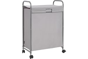 STORAGE MANIAC Cesta delgada para la ropa sucia con tapa, clasificador de ropa sucia de 85 litros con ruedas, clasificador de cesta de lavandería estrecha, cesta de ropa sucia de 2 cargas, organizador