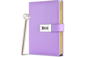 Asten Diario Segreto, Diario in Pelle con penna, Quaderno con Lucchetto Segreto diario personale,Regali per bambina maschio donna,224 Pagine a Righe (Viola, 19,5 x 13,3 cm)