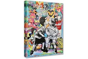 Tucocoo Banksy – Toile murale décorative murale « Love is The Answer » – Peintures graffiti petit garçon et fille – Œuvre d'art moderne pour salon – Encadrée et prête à être accrochée – 30,5 x 40,6 cm