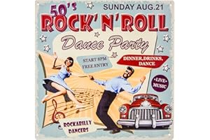 LUCKYLINDE Cartel de chapa retro vintage de los años 50 Rock n Roll Dance Party – Cartel decorativo 30 x 30 cm