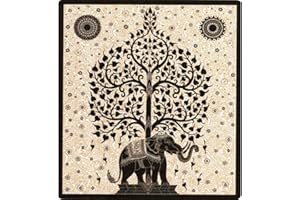 KIMBATEX TEXTIL HOGAR TIENDA Kimbatex Pareo Multiusos XXL para Playa y hogar, 210 x 240 cm, 100% algodón. Ideal como Pareo Playa, Cubre sofá, Cubre Camas, Tapiz... (Elefante y Arbol Vida)