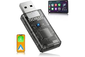 Technaxx Trådlös CarPlay & Android Auto Adapter – Uppgradering från Kabel till Trådlös, 2,4/5GHz WiFi & Bluetooth 4.2, Plug &