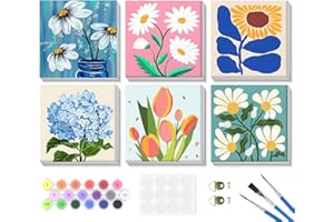 SENQAO Framed Paint by Numbers for Adults Beginners Children, 6 Packs Paint by Numbers for Adults Kids Flowers On Canvas, DIY Oil Painting Acrylic Craft Art for Home Wall Decor, 8x8in