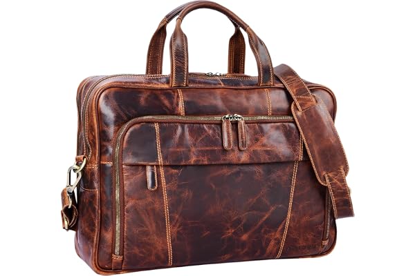STILORD Jaron Grand Sac en Bandoulière pour Hommes XL pour Ordinateur Portable de 15,6 Pouces Cuir Antique Sac d'affaires Couleur:Kara - Cognac