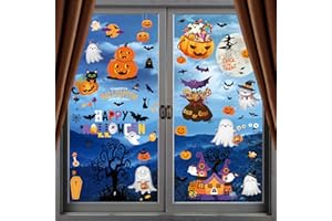 Xyxu Halloween Window Stickers - 9 Sheets Cute Bat Witch Ghost Spider Pumpkin Stickers for Window Decal Party Decorations