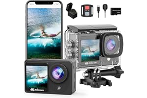 Yolansin 4K30FPS Dual Screen Action Cam con 32G SD Card, Pre-registrazione HD 20MP Touchscreen Videocamera, 131FT Impermeabile Subacquea Telecamera con 2.4G Telecomando 2 Batterie Accessori