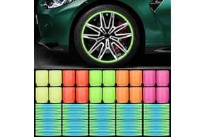 Zeuwets 20 Pcs Bouchon Valve Pneu Voiture Fluorescent, 20 Pcs Autocollants Réfléchissants, Universel Capuchons Tige Valve Pneu, Lumineux Couvercle Pneu, Couverture Pneu pour Voitures SUV Vélos Motos