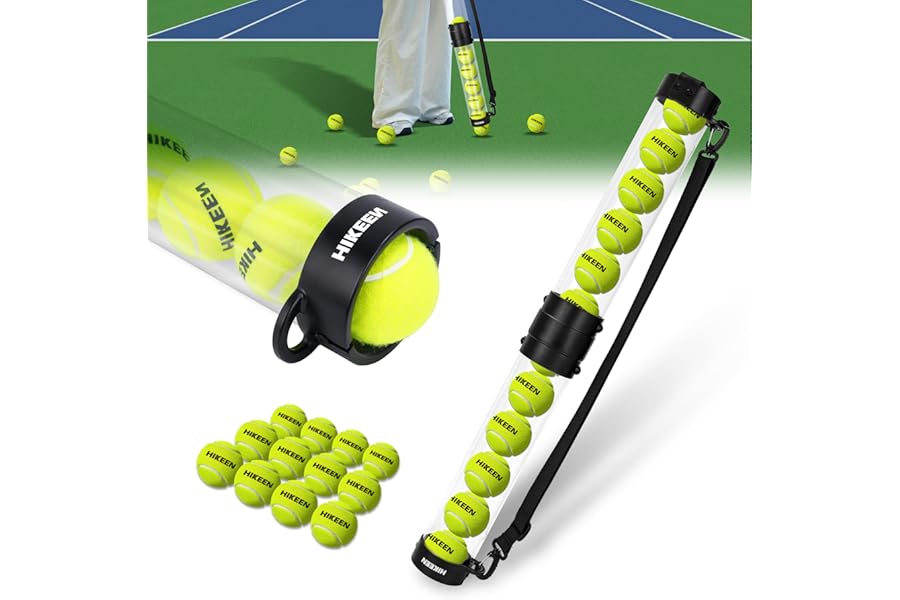 BOOSTEADY Durable Tennis Ball Pick up Tube with 6/12 Tennis Balls,Quick Pickup & Storage Tennis Ball Tube with Shoulder Strap for Tennis Accessories - Includes 6/12 Balls