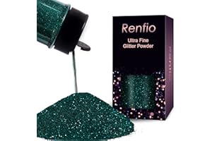 Renfio Poudre de paillettes ultra fines en résine métallique de 60 g, flocons d'époxy, paillettes de 0,2 mm, pour gobelets, slime, décoration de Noël – Vert foncé