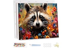 MEIYUDA Dipingere con i Numeri Adulti con Telaio Animale, Procioni Kit di Pittura a Olio su Tela Fai-da-Te con Pennelli Pittura a Pigmento Acrilico Disegno, Decora la Casa Regalo 40x30cm