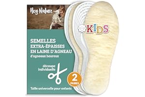 Hey Nature 2 paires des semelles chauffantes enfant à découper à la taille. Semelles thermiques pour chaussures & bottes enfant/semelles chaussures enfant chaudes/semelle chauffante laine d'agneau