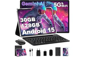 DGHRTI 10 Pulgadas Tablet 30GB+128GB, 8000mAh, Android 15, IPS Pantalla FHD, Procesador Octa-Core, Certificación GMS/ Widevine L1/ Control parental, Tableta PC con Cuerpo de Metal, Teclado y Mouse -Negro