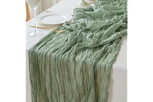 Sioloc 5 Stück Grün Mulltuch Tischläufer 90x300 cm Boho Gaze Läufer für Herbstdeko, Hochzeit, Party, Baby Bridal Shower, Geburtstags Tischdekoration