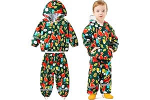 Baogaier Tuta Impermeabile Bambino, Leggero Fodera in Rete Antipioggia Giacca & Pantaloni Impermeabili con Riflettenti 2 Pezzi Set, Bambini Pioggia Completo Abbigliamento per Ragazzi 1-7 anni