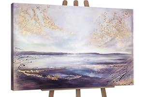 YS-Art Abstrakt Stil Acryl Gemälde auf Leinwand Meer Weitblick handgemalt Wandbilder Wohnzimmer modern Wohndekor Bilder Büro echte Kunstwerke gerahmt 120x80 cm