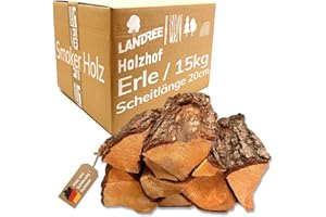 Landree Erle Smoker-Holz 15 kg - 20 cm Scheitlänge - Feines Räucherholz für delikate Aromen, naturbelassen & mild, Qualität aus Schleswig Holstein