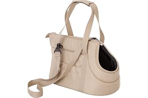 DOGGY Torba dla psa, bez rąk, torba podróżna, pudełko transportowe, z kieszeniami bocznymi, torba dla kota, z regulowanym paskiem na ramię, beżowa, rozmiar M: 20 x 36 x 22 cm