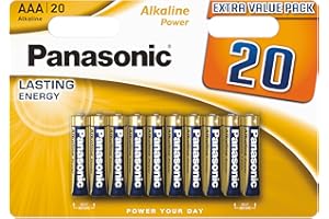 Panasonic, Alkaline Power, AAA batterie alcaline, confezione da 20, Micro, LR03, 1.5V, 7 anni in magazzino, per telecomandi, bilance, orologi, energia affidabile e duratura