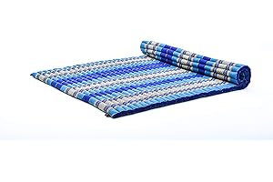 ‎LEEWADEE Leewadee Faltbare Bodenmatratze - Japanischer Rollbarer Futon - Tatami Faltmatte - Gästebett - Camping Matratze - Thai Massage Matte, Kapok Füllung, Blau