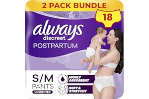Always Discreet Postpartum & Adult Incontinence Pants High-Waisted Maternity Knickers Super Absorbent, Soft & Breathable Size Medium, 18 Count (9 x 2 Packs)