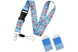 GUILUC PACK Lanyard Enfermera + Protector Bolsillo, Cuelga Llaves Cuello, Colgante Tarjetas De Identificación Para Enfermeras, Cinta Llaves Cuello, Regalos Originales Para Enfermeras, Sanitarios (Azul)