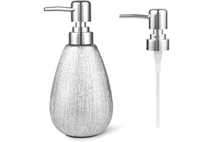 ABBI NIMO Brushed Silver Ceramic Soap Dispenser, 11 oz Textured Hand or Dish Soap Dispenser with Silver Plastic Pump for Bathroom or Kitchen Countertop