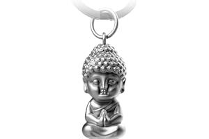 FABACH Porte-clés Bouddha Karma - Pendentif Bouddha en métal - Mini Bouddha porte-bonheur voiture - Bouddhisme Porte-clés Chakra Yoga Cadeau Figurine, Argent antique, Taille unique, Religieux