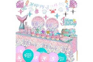 Marypaty piatti e bicchieri per feste di compleanno, Stoviglie per Feste di Compleanno, Compleanno Sirena Set, Sirena Decorazione di Compleanno, per feste di compleanno, 16 invitati (Style A)