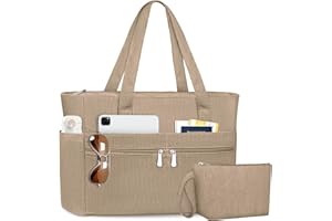 LUROON Sac a Main Femme Cabas Grande Capacité, Sac Cabas Femme en Velours Côtelé Tote Bag avec Fermeture Éclair, Léger Sacs Ordinateur 15.6 Pouces pour Voyage Collège Travail