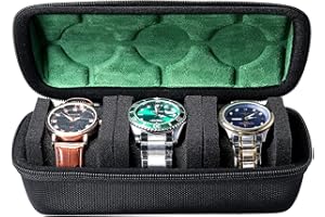 MATGEUT Watch travel Case -Hard Travel Watch Travel Case, hard watch box Storage Organizer and Display fit large&small watches (Green lining, 3 slots)