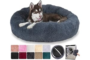 MCPTSN Panier Rond Chien Dehoussable - Coussin Donut Amovible et Lavable, Anti-Dérapant, Lit Apaisant Orthopedique, Moelleux et Confortable Grande Taille (XL:80cm, Gris Foncé)