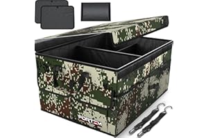 FORTEM Organizador Maletero Coche, Caja Plegable SUV con Compartimentos, Accesorios Auto Mujer Hombre, Tela Oxford 600D, Base Antideslizante, Correas Ajustables, Tapa Suave (50L)