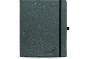 POPRUN Agenda 2024 semainier 26,5 x 21,5 cm (janv.2024-déc.2024) - avec papier 80 GSM - Fabriqué de matériaux 100% renouvelables et respectueux de l'environnement - Noir Gris