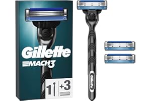Gillette Mach3 Rasoir Pour Homme, Rasoir À 3 Lames, 1 Manche, 3 Recharges De Lames, Avec Manche En Acier Inoxydable