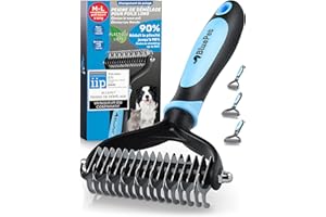 BluePet Brosse Chiens & Chats à Poil Long, Peigne Démêlage Professionnel, Pour Sous Poil et Nœuds, Étrille Démêlant pour Poils Longs, Râteau de Toilettage, Demelant Chien Chat, Élimine Poils Morts