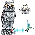 Realistic Owl Scarecrow with 360° Rotating Head Owl Decoy Statue Keep Birds Away for Outdoor Garden Yard Lawn Sound & Shadow Induction (Natural, 7.9 x 11.8 inch)