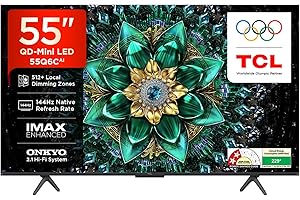 TCL 139 cm (55 Inches) SmartChoice 4K UHD Smart QD-Mini LED Google TV | 144Hz Refresh Rate | 3GB RAM | 46W Onkyo 2.1 | Upto 512+ Zones | IMAX Enhanced | 55Q6C