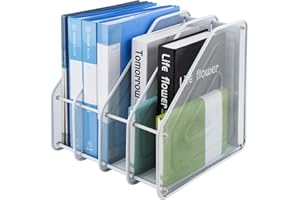 TOROTON Porte-Revues de Bureau, 4 Compartiments Range-Revues Bureau en Métal, Blanc Trieur de Bureau Grillagé pour Papier A4 Document Dossier Magazine Cahier