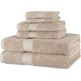 Amazon Basics Complete Bathroom Towel Set, 100% Organic Cotton, 2 Bath Towels + 2 Hand + 2 Washbasins, Pack of 6