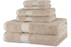 Amazon Basics Set Asciugamani Bagno Spugna 100% Cotone Biologico 2 Teli + 2 Viso + 2 Ospite, Talpa, Confezione 6 Pezzi