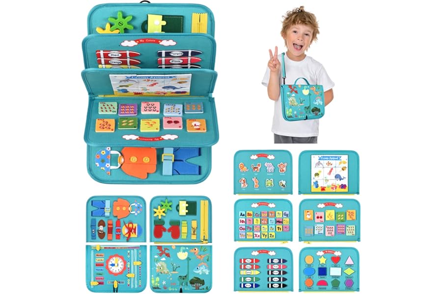 VISATOR Busy Board Montessori Toys For 3 4 5 6 7 8 Year Old Girls Boys Sensory Toys For Toddlers Preschool Educational Learning Toys Activity Board For Fine Motor Skills Kids Gifts Airplane Car Toys