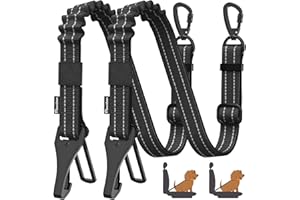 Pawaboo 2 Stück Hunde Sicherheitsgurt für Auto, Hundegurt, Stoßfest Hunde Anschnallgurt mit Schnalle & Hakenverschluss, Einstellbar Reflektierend Hundeleine mit 360° Verschließbar Schnalle, Schwarz