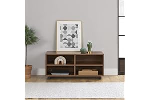 [en.casa] Mobile da Soggiorno su 4 Ruote (LxPxA) 90 x 35 x 41 cm Mobiletto Multiuso per Camera/Ufficio - Mobile Porta TV con 4 Scomparti - Color Legno Scuro