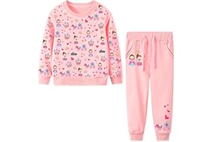 Baogaier Chándal Algodón Niña Conjuntos Deportivos Unicornio Impresión Mangas Largas Sudaderas Camisa Pulóver y Pantalones Ajustable Cinturón Traje Casual Ropa de Otoño Invierno Niñas 2 3 4 5 6 7 años