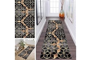 ‎ZDYHMRJ ZDYHMrj Teppich Läufer Flur rutschfest Grau Schwarz und Gold Korridor Teppichläufer Waschbar Modern Küche Schlafzimmer Wohnzimmer Läufer Teppich Breite 60cm/ 70cm/ 80cm/ 90cm/ 100cm (Size : 80x200cm)