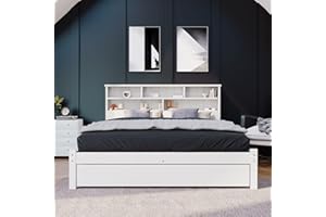 ‎FEZTOY FEZTOY Doppelbett mit Schrank, 2022 Neu jugendbett mit Bücherregal & Unterbettschublade, weiß Bett mit Regalwand, Funktionsbett, Kinderbett, Jugendbett, Bettliege (140x200CM)