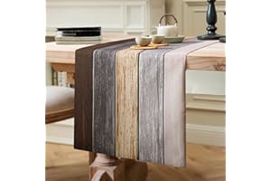 HANRUNSI Camino de Mesa Moderno para Comedores 4 Seater Rayas Grande 40 x 140 cm Camino de Mesa Gris Marrón Lino Decorativa Casera para Fiesta Restaurante Lavable a Máquina Comedor Fiesta Vacaciones Decoración